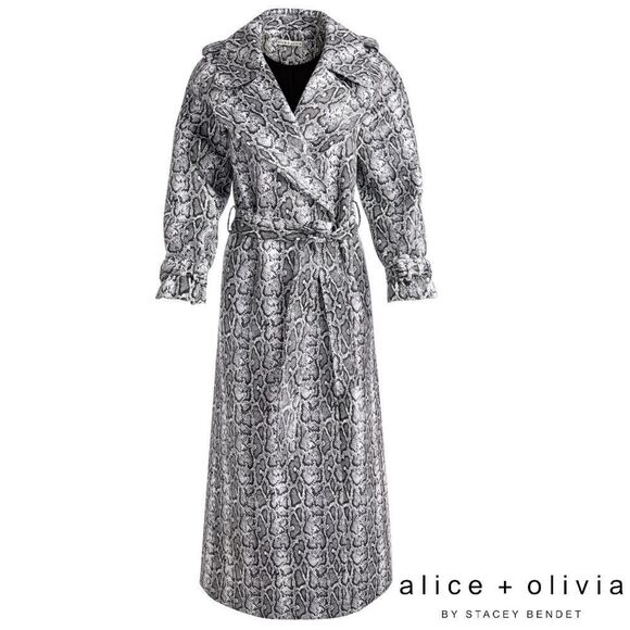 Alice + Olivia **NWT** Jarrett Vegan Leather Trench In Off White/Black Python - Picture 7 of 7